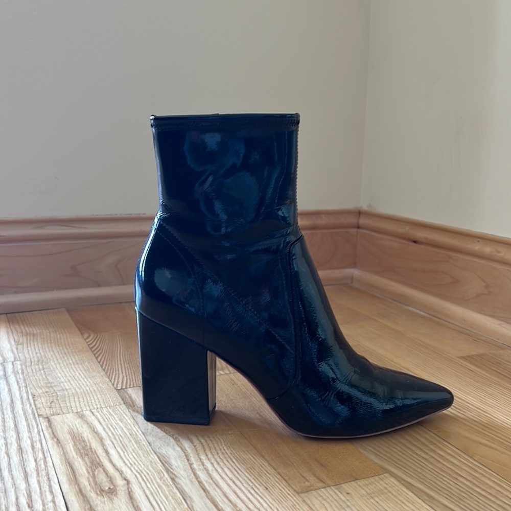 Loeffler Randal Black Patent Leather Boots Size 8.5 Like New